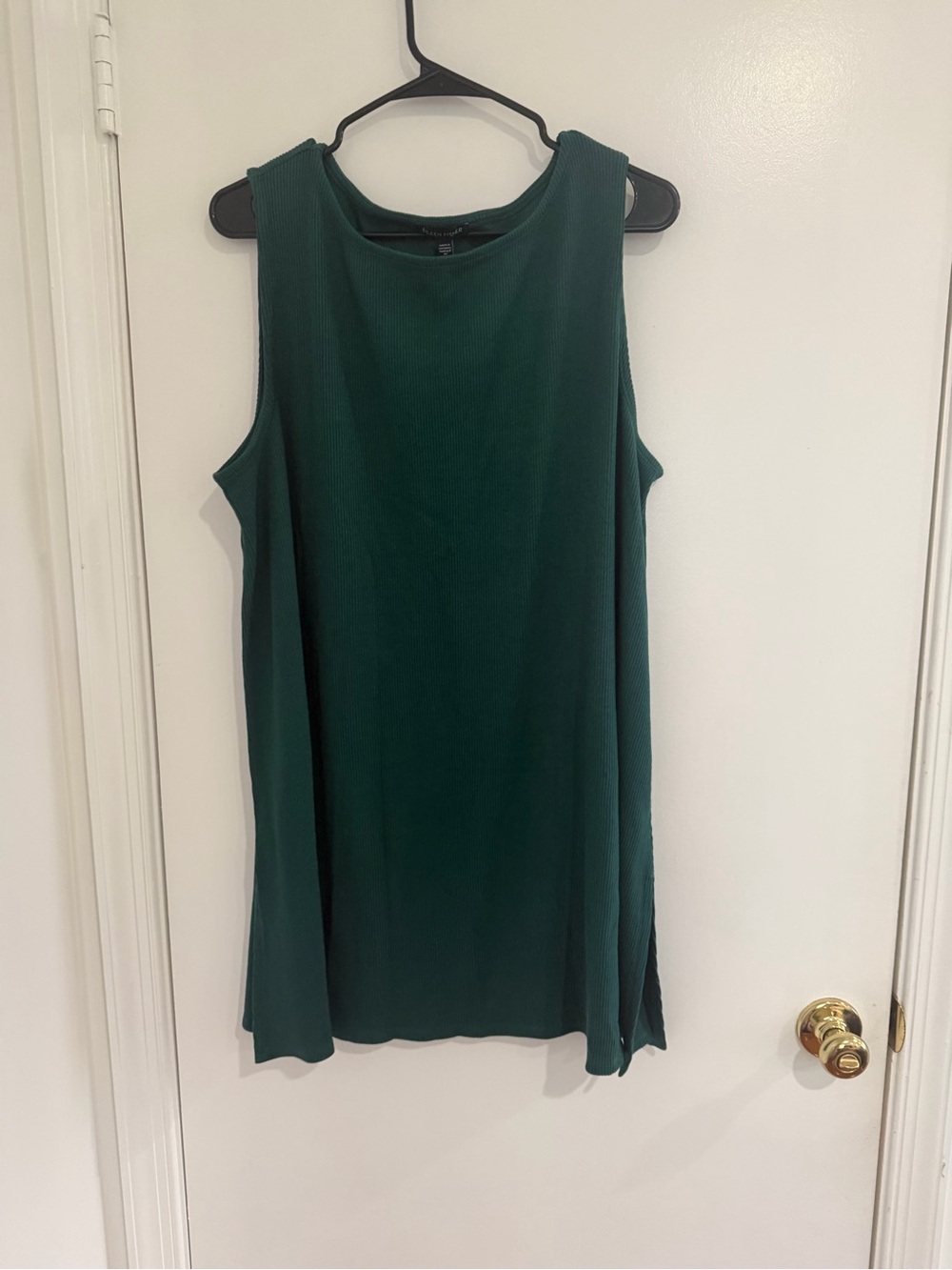 EILEEN FISHER Sleeveless Ribbed Tank Top Green Womens XL Minimalist Cotton Blend